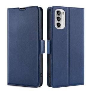 For Motorola Moto G52 4G/G82 5G Ultra-thin Voltage Side Buckle Horizontal Flip Leather Phone Case(Blue)