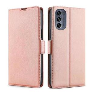 For Motorola Moto G62 5G Ultra-thin Voltage Side Buckle Horizontal Flip Leather Phone Case(Rose Gold)