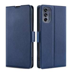 For Motorola Moto G62 5G Ultra-thin Voltage Side Buckle Horizontal Flip Leather Phone Case(Blue)