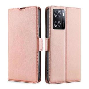 For OPPO A57 4G Ultra-thin Voltage Side Buckle Horizontal Flip Leather Phone Case(Rose Gold)