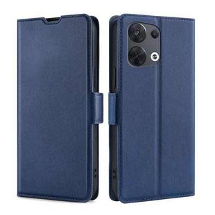 For OPPO Reno8 5G Ultra-thin Voltage Side Buckle Horizontal Flip Leather Phone Case(Blue)