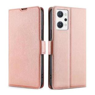 For OPPO Reno7 A JP Version Ultra-thin Voltage Side Buckle Horizontal Flip Leather Phone Case(Rose Gold)