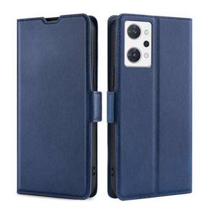 For OPPO Reno7 A JP Version Ultra-thin Voltage Side Buckle Horizontal Flip Leather Phone Case(Blue)