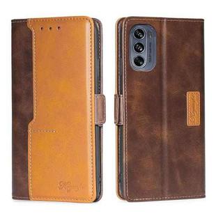 For Motorola Moto G62 5G Contrast Color Side Buckle Leather Phone Case(Dark Brown+Gold)