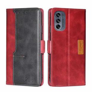 For Motorola Moto G62 5G Contrast Color Side Buckle Leather Phone Case(Red+Black)