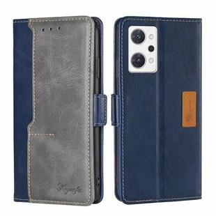 For OPPO Reno7 A JP Version Contrast Color Side Buckle Leather Phone Case(Blue+Grey)