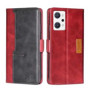 For OPPO Reno7 A JP Version Contrast Color Side Buckle Leather Phone Case(Red+Black)