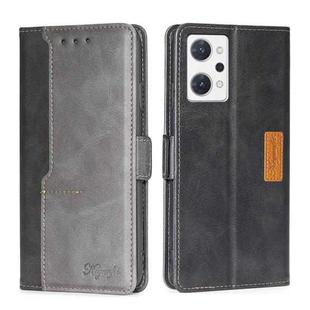 For OPPO Reno7 A JP Version Contrast Color Side Buckle Leather Phone Case(Black+Grey)