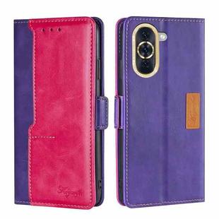 For Huawei nova 10 Contrast Color Side Buckle Leather Phone Case(Purple+Rose Red)