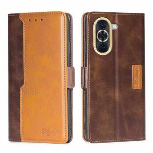 For Huawei nova 10 Contrast Color Side Buckle Leather Phone Case(Dark Brown+Gold)