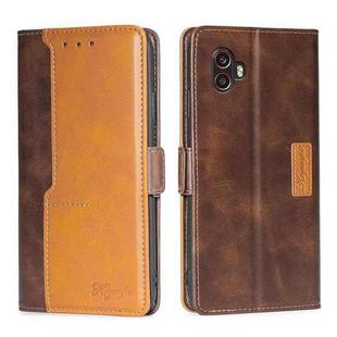 For Samsung Galaxy Xcover6 Pro / Xcover Pro 2 Contrast Color Side Buckle Leather Phone Case(Dark Brown+Gold)