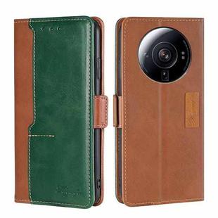 For Xiaomi 12S Ultra Contrast Color Side Buckle Leather Phone Case(Light Brown+Green)