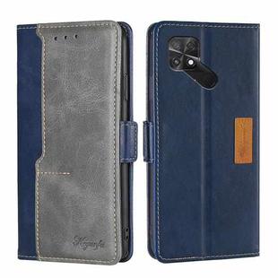 For Xiaomi Poco C40 Contrast Color Side Buckle Leather Phone Case(Blue+Grey)