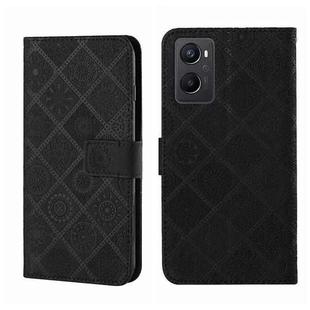 For OPPO A96 4G Ethnic Style Embossed Pattern Leather Phone Case(Black)