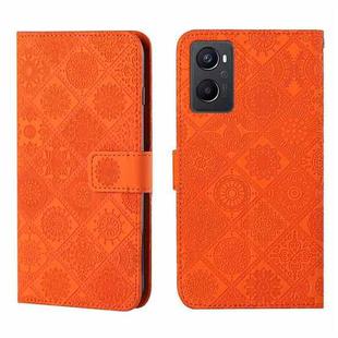 For OPPO A96 4G Ethnic Style Embossed Pattern Leather Phone Case(Orange)