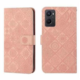For OPPO A96 4G Ethnic Style Embossed Pattern Leather Phone Case(Pink)