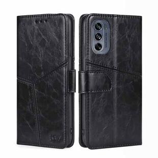 For Motorola Moto G62 5G Geometric Stitching Horizontal Flip Leather Phone Case(Black)