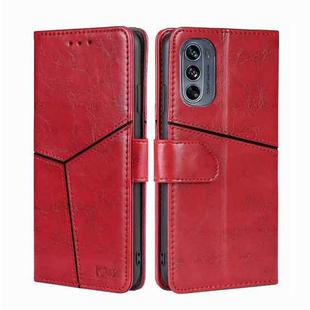 For Motorola Moto G62 5G Geometric Stitching Horizontal Flip Leather Phone Case(Red)