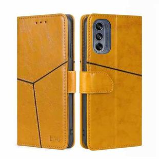 For Motorola Moto G62 5G Geometric Stitching Horizontal Flip Leather Phone Case(Yellow)