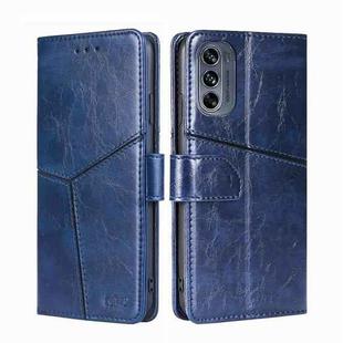 For Motorola Moto G62 5G Geometric Stitching Horizontal Flip Leather Phone Case(Blue)