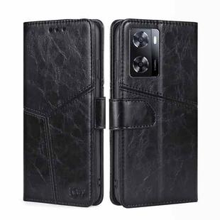 For OPPO A57 4G 2022 Geometric Stitching Horizontal Flip Leather Phone Case(Black)