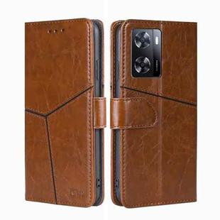 For OPPO A57 4G 2022 Geometric Stitching Horizontal Flip Leather Phone Case(Light Brown)