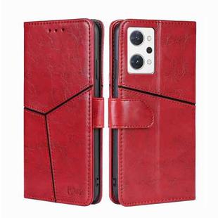 For OPPO Reno7 A JP Version Geometric Stitching Horizontal Flip Leather Phone Case(Red)
