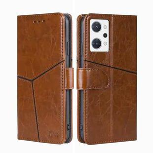 For OPPO Reno7 A JP Version Geometric Stitching Horizontal Flip Leather Phone Case(Light Brown)