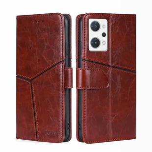 For OPPO Reno7 A JP Version Geometric Stitching Horizontal Flip Leather Phone Case(Dark Brown)