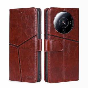 For Xiaomi 12S Ultra Geometric Stitching Horizontal Flip Leather Phone Case(Dark Brown)