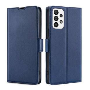 For Samsung Galaxy A73 5G Ultra-thin Voltage Side Buckle Horizontal Flip Leather Phone Case(Blue)