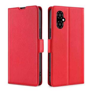 For Xiaomi Poco M4 5G Ultra-thin Voltage Side Buckle Horizontal Flip Leather Phone Case(Red)
