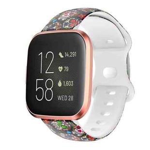 For Fitbit Versa Printing Butterfly Buckle Silicone Watch Band(Colorful Skull)