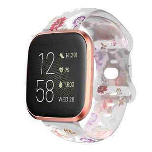 For Fitbit Versa Printing Butterfly Buckle Silicone Watch Band(White Flowers)