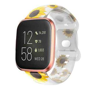 For Fitbit Versa Printing Butterfly Buckle Silicone Watch Band(Transparent Sunflower)