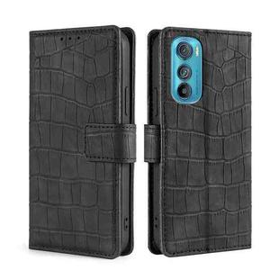 For Motorola Edge 30 Skin Feel Crocodile Magnetic Clasp Leather Phone Case(Black)