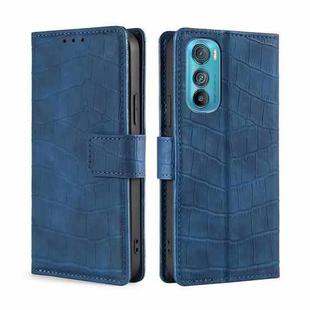 For Motorola Edge 30 Skin Feel Crocodile Magnetic Clasp Leather Phone Case(Blue)