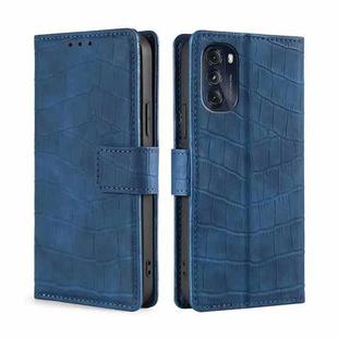 For Motorola Moto G 5G 2022 Skin Feel Crocodile Magnetic Clasp Leather Phone Case(Blue)