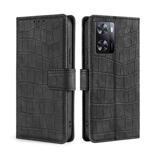 For OPPO A57 4G 2022 Skin Feel Crocodile Magnetic Clasp Leather Phone Case(Black)