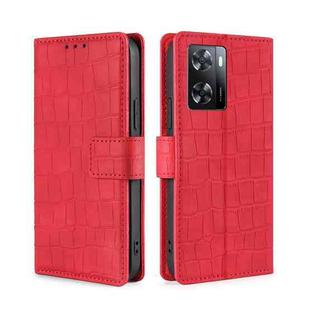 For OPPO A57 4G 2022 Skin Feel Crocodile Magnetic Clasp Leather Phone Case(Red)