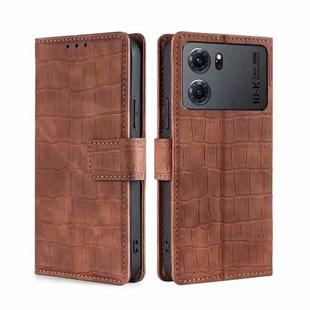 For OPPO K10 5G Skin Feel Crocodile Magnetic Clasp Leather Phone Case(Brown)