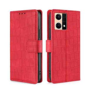 For OPPO Reno7 4G/F21 Pro 4G Skin Feel Crocodile Magnetic Clasp Leather Phone Case(Red)
