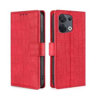 For OPPO Reno8 5G Skin Feel Crocodile Magnetic Clasp Leather Phone Case(Red)