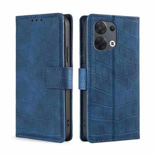 For OPPO Reno8 5G Skin Feel Crocodile Magnetic Clasp Leather Phone Case(Blue)