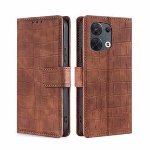 For OPPO Reno8 5G Skin Feel Crocodile Magnetic Clasp Leather Phone Case(Brown)