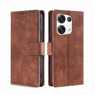 For OPPO Reno8 Pro+ 5G Skin Feel Crocodile Magnetic Clasp Leather Phone Case(Brown)