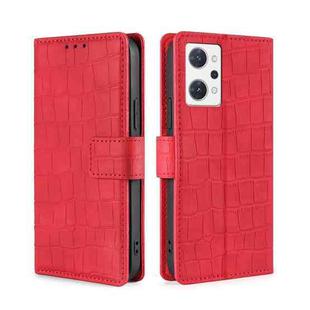 For OPPO Reno7 A JP Version Skin Feel Crocodile Magnetic Clasp Leather Phone Case(Red)