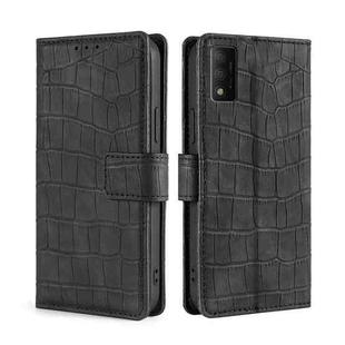 For TCL 30T T603DL Skin Feel Crocodile Magnetic Clasp Leather Phone Case(Black)