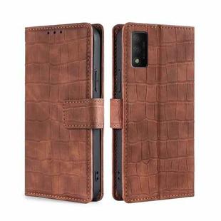For TCL 30T T603DL Skin Feel Crocodile Magnetic Clasp Leather Phone Case(Brown)