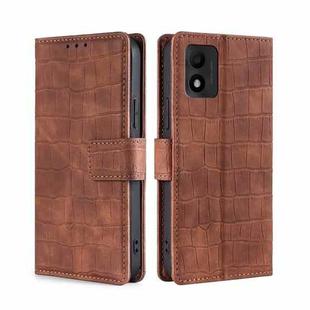 For TCL 303 Skin Feel Crocodile Magnetic Clasp Leather Phone Case(Brown)